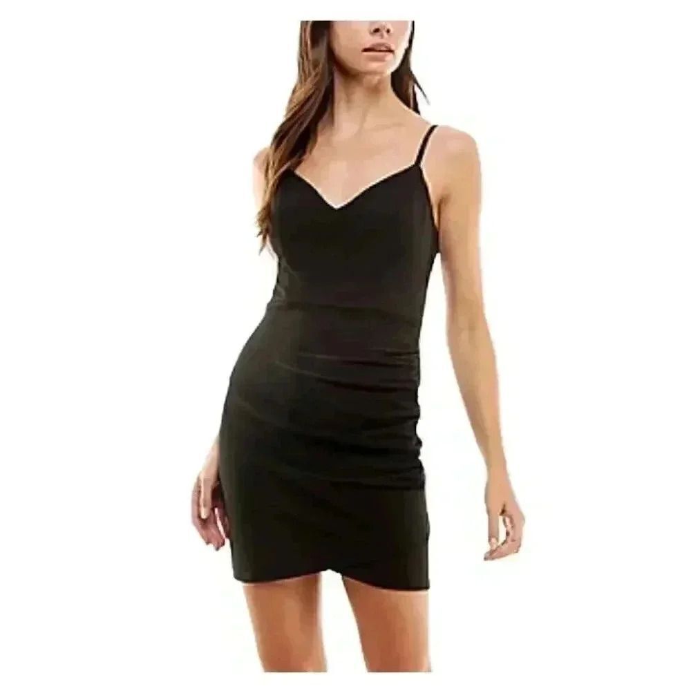 Missguided + Women's Black Poly/Spandex Mini Dress w Adj Straps